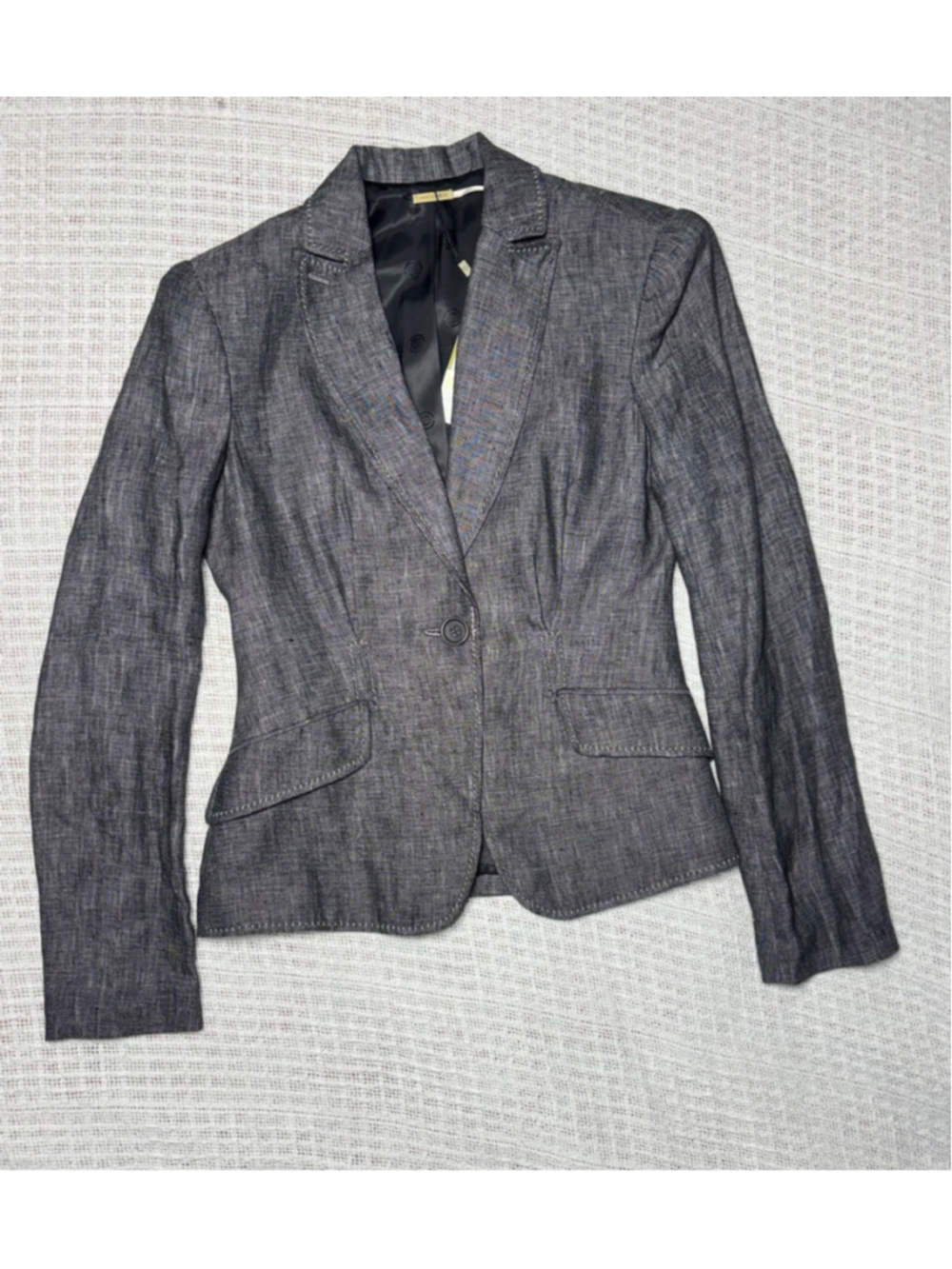Y2K Era Max Studio 100% Linen Tailored Textured Charcoal Gray Jacket SZ 4 NWT - Picture 3 of 8